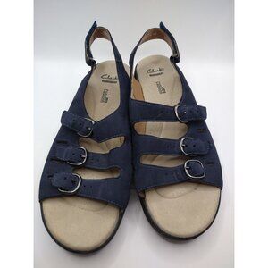 Clarks Womens Saylie Navy Blue Sandals Adjustable Straps Size 9.5 M Cushion Sole